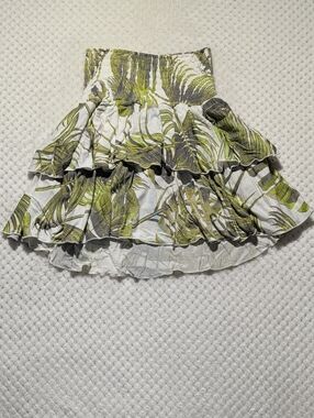 Chaser Tiered Ruffle Palm Leaf Print Smocked Mini Skirt